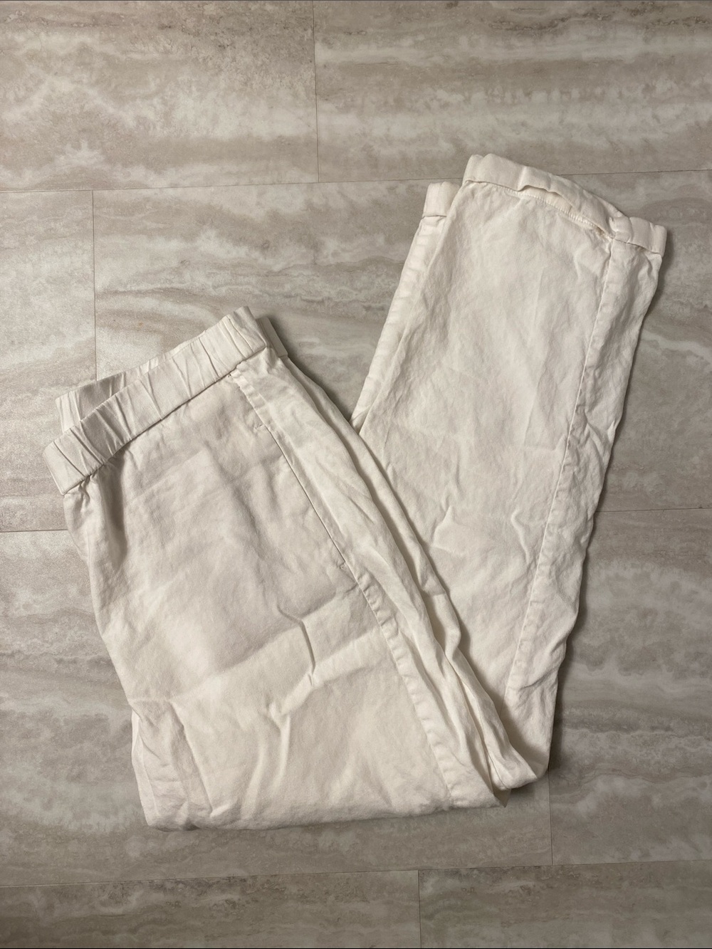 J. Jill White Linen Stretch Relaxed Cuffed Elastic Waist Trousers